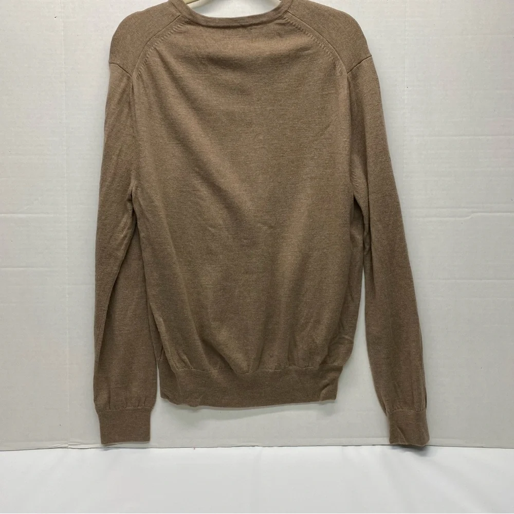Express Mens Merino Wool XL Tan Sweater V Neck Pullover Modern Fit Grandpa